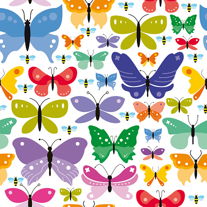 Vector Illustration of a Simple Seamless Butterflies Background