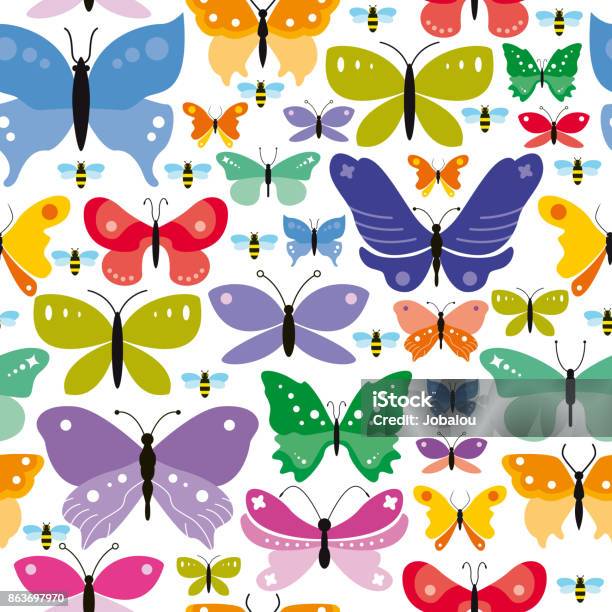 Simple Seamless Butterflies Background Stock Illustration - Download Image Now - Butterfly - Insect, Cartoon, Vector