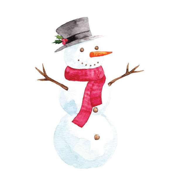 Watercolor Snowman Vector illustration of watercolor painting. watercolor snowmen stock illustrations