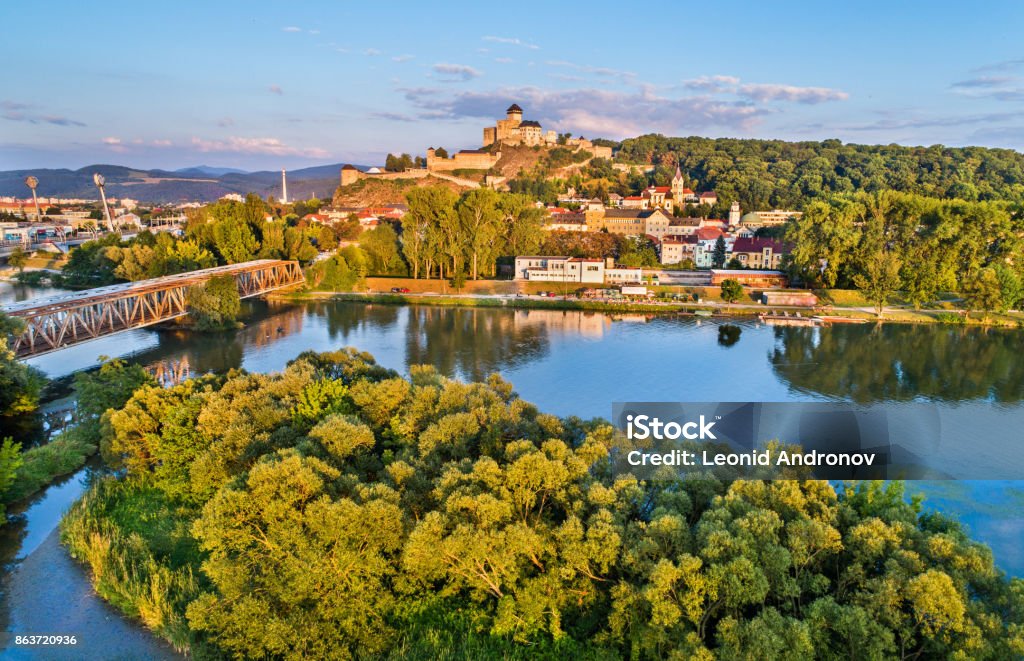 View of Trencin with the Trencin castle above the Vah river in Slovakia View of Trencin with the Trencin castle above the Vah river in Slovakia. Trenčín Stock Photo