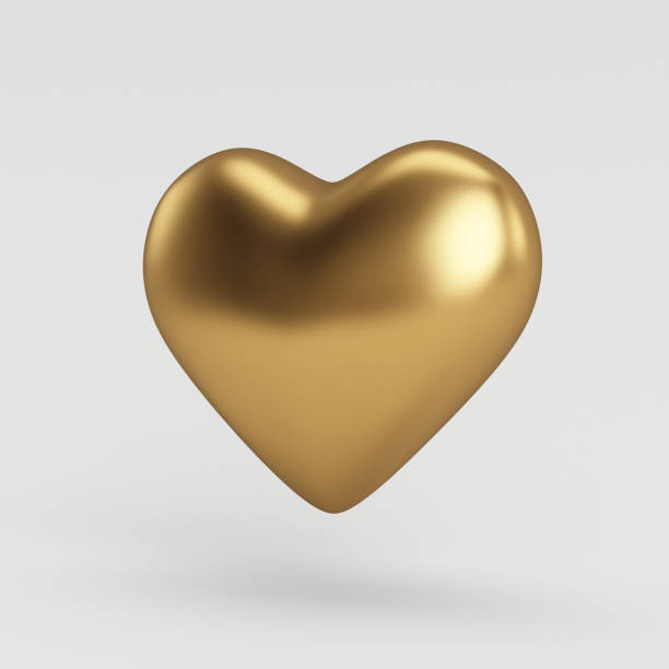 renderowany błyszczący złoty obiekt w kształcie balonu z sercem 3d - computer graphic digitally generated image three dimensional shape isolated on white zdjęcia i obrazy z banku zdjęć