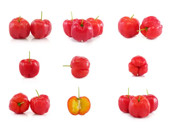 Acerola fruit set close up on background