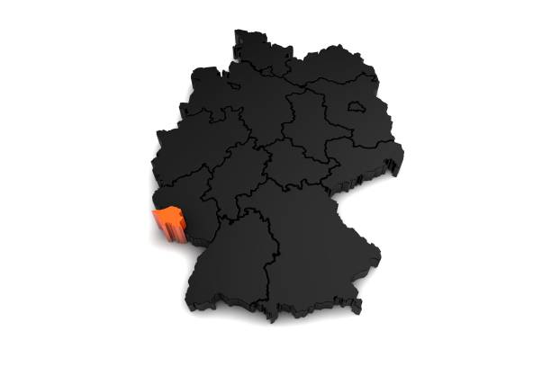 istock black germany map, with Saarland region, highlighted in orange.3d render 863733998