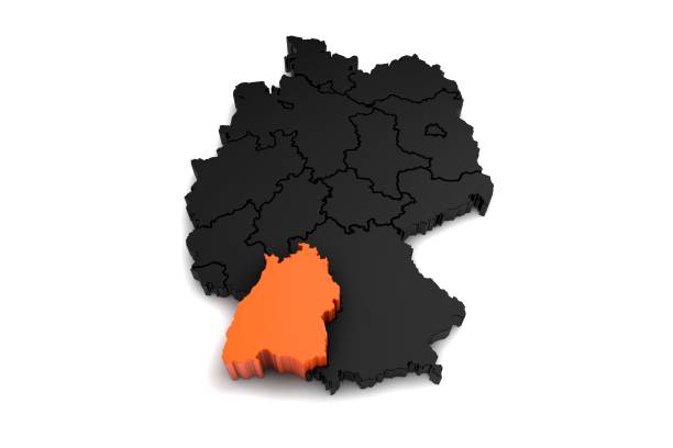 istock black germany map, with Baden-Wurttemberg region, highlighted in orange.3d render 863734002