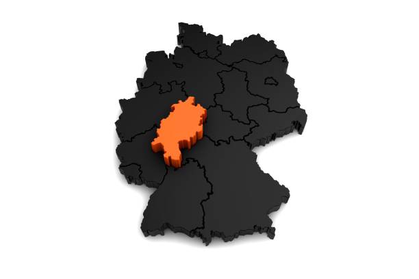 istock black germany map, with Hessen region, highlighted in orange.3d render 863734014