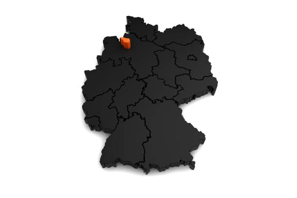istock black germany map, with bremen region, highlighted in orange.3d render 863734400