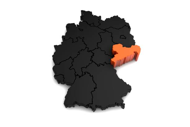 istock black germany map, with Saxony region, highlighted in orange.3d render 863734402