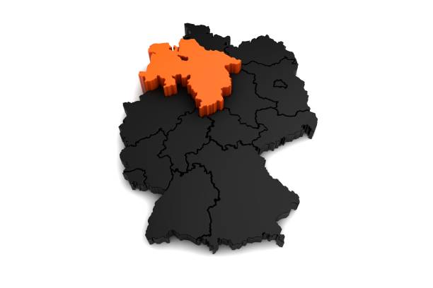 istock black germany map, with niedersachsen region, highlighted in orange.3d render 863734444