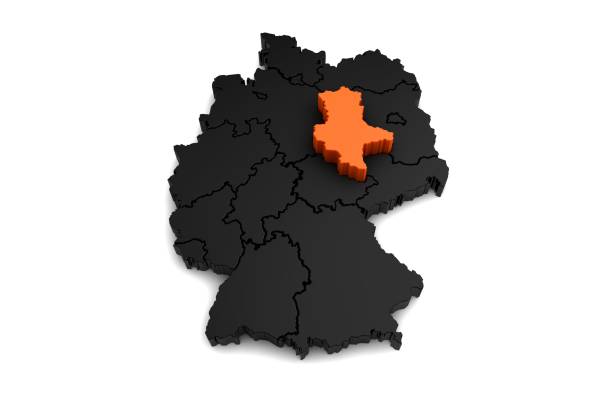 istock black germany map, with Sachsen-Anhalt region, highlighted in orange.3d render 863734622