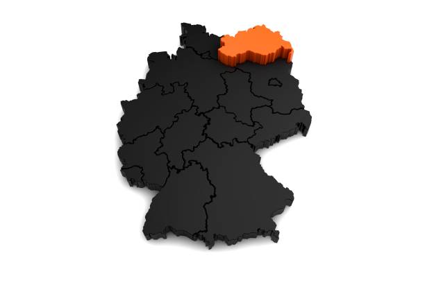 istock black germany map, with Mecklenburg-Vorpommern region, highlighted in orange.3d render 863734654