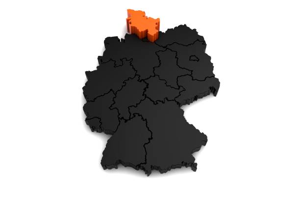 istock black germany map, with schleswig-holstein region, highlighted in orange.3d render 863734662