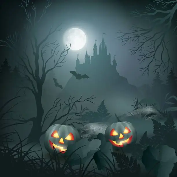 Vector illustration of Halloween Night Scene