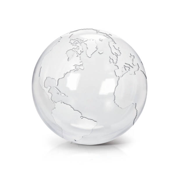 透明なガラス グローブ北と南アメリカ ホワイト バック グラウンド地図 - sphere glass bubble three dimensional shape ストックフォトと画像