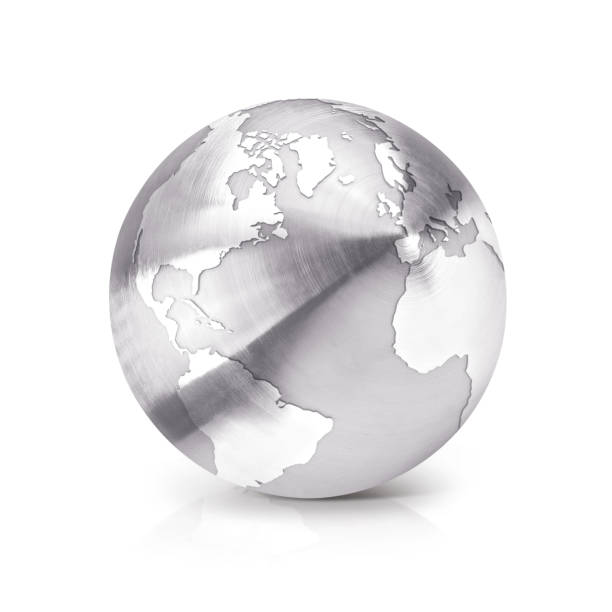 Stainless globe North and South America map on white background
