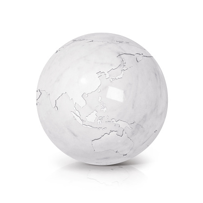 White Marble globe Asia & Australia map on white background