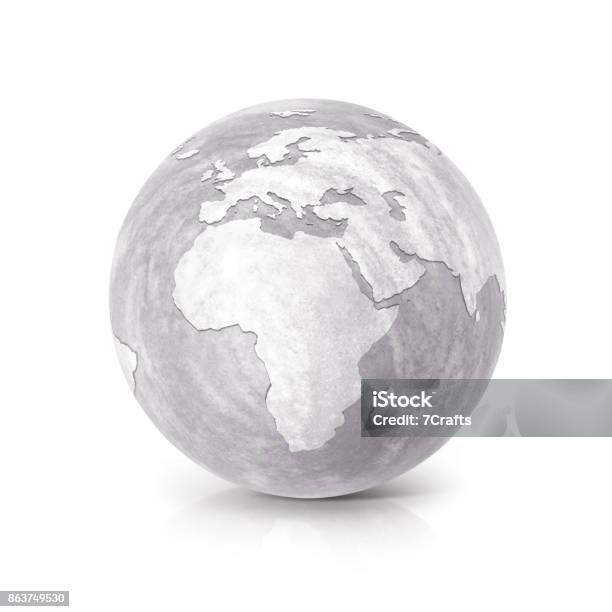 Mapa De Europa Y África De Globo Cemento Sobre Fondo Blanco Foto de stock y más banco de imágenes de Globo terráqueo