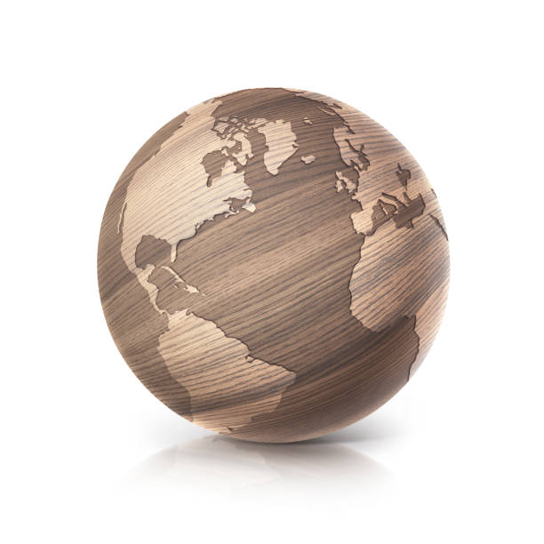 istock Oak wood globe north and south america map on white background 863749598