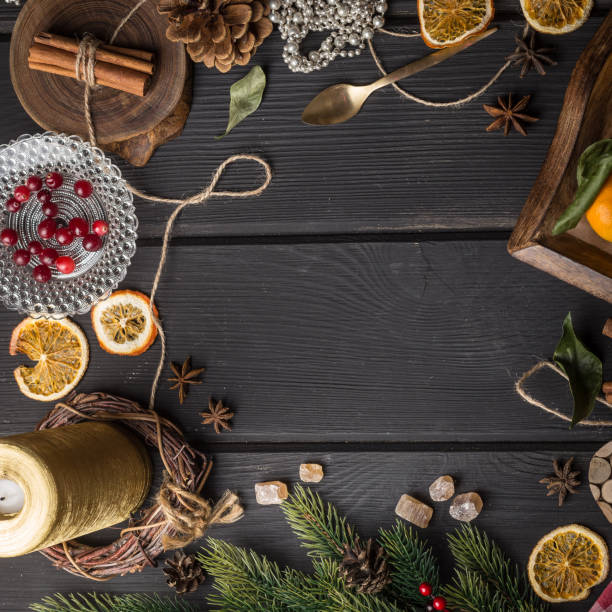 istock Christmas food frame on black wooden 863753612