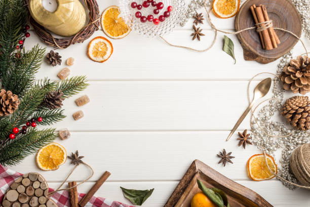 istock Christmas food frame on white wooden 863753728