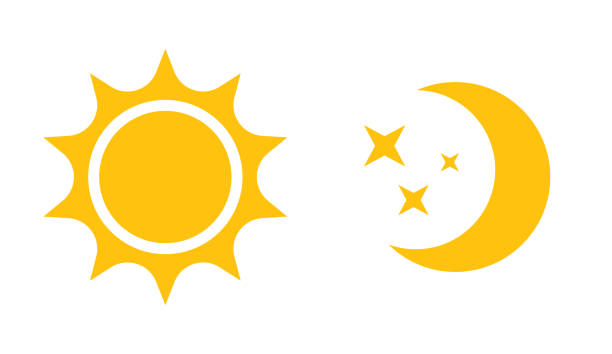 ilustraciones, imágenes clip art, dibujos animados e iconos de stock de icono de plano el sol y la luna. icono de vector, diseño web, móvil y infografía - luna