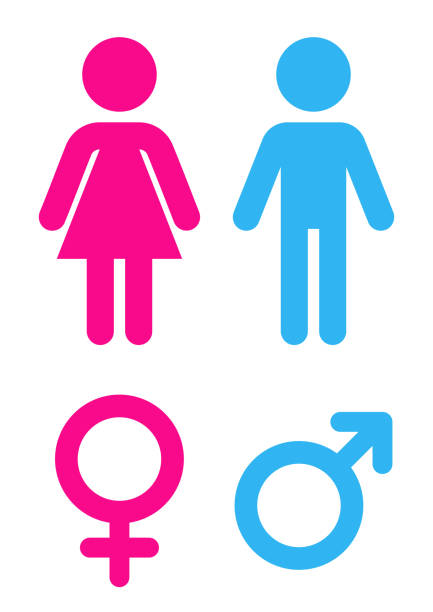 illustrazioni stock, clip art, cartoni animati e icone di tendenza di uomo e donna - firma toilette - donne immagine