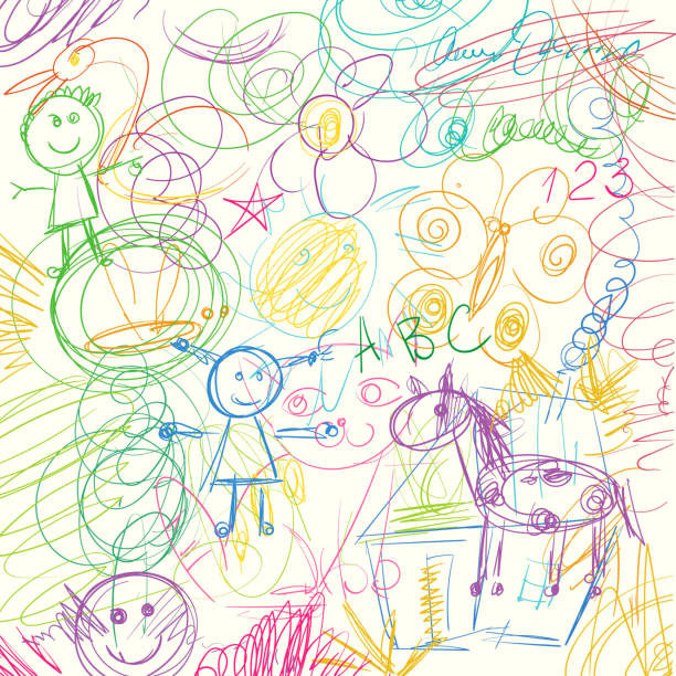 цветные карандаши каракули, сделанные маленьким ребенком - kid made stock illustrations