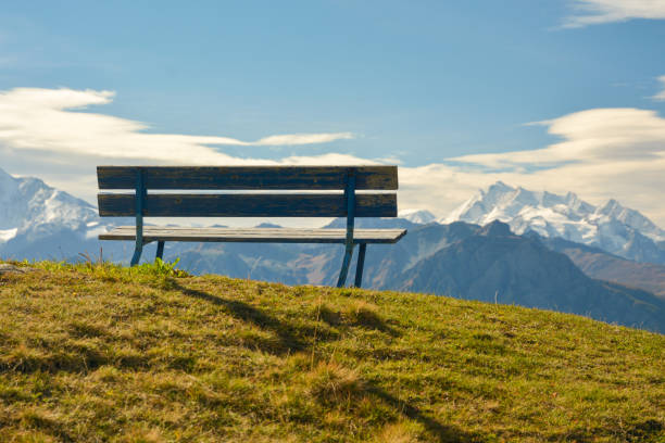 istock Bench in Bettmeralp in Switzerland with nice views on mountains 863759870