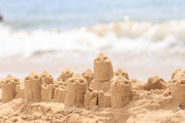 istock Sand castle standing on the beach. Travel vacations concept. 863759940