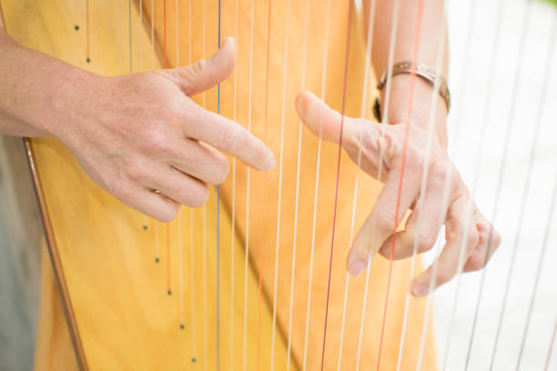 istock Close up of a female harp player 863764502