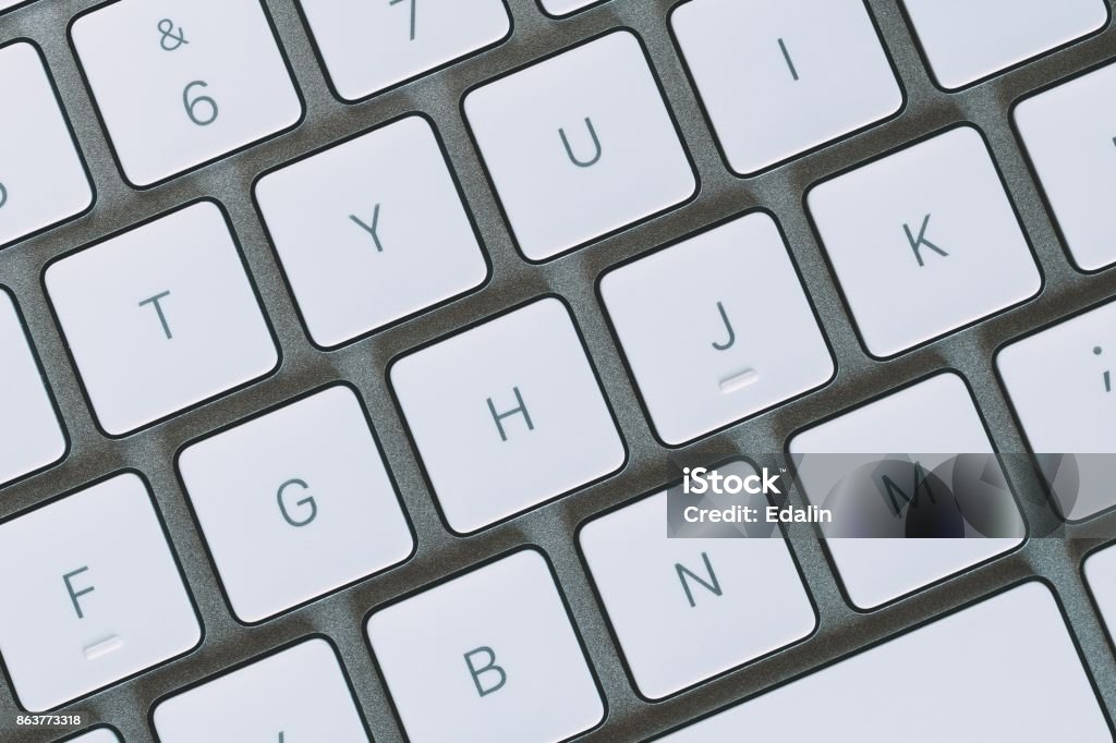 Top view of  keys of white keyboard. Close up. Computer Key Stock Photo