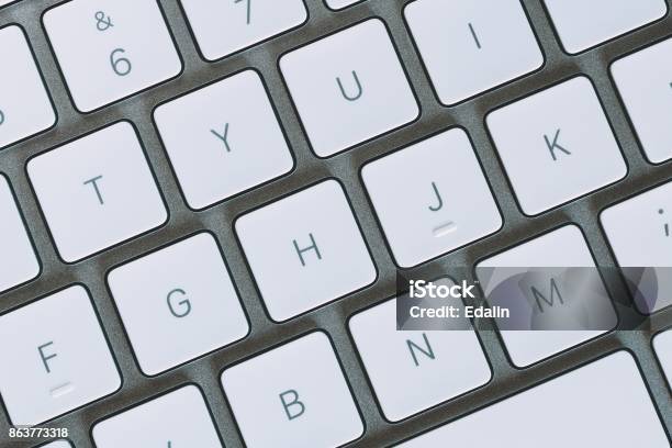 Top View Of Keys Of White Keyboard Close Up Stock Photo - Download Image Now - Computer Key, White Color, Business