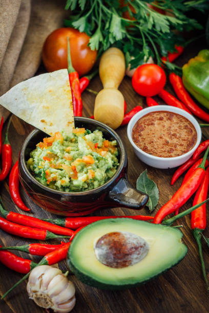 istock Guacamole and salsa - two hot mexican vegetarian dips. 863779688