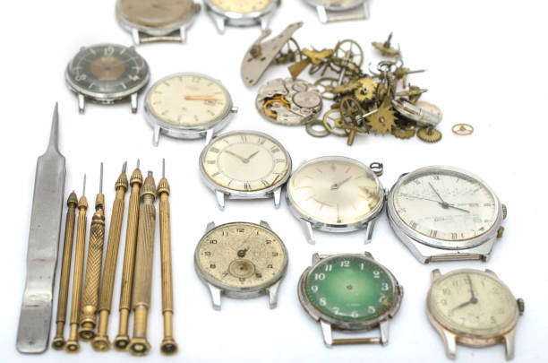 istock texture of the old mechanical details, wrist watch and tools 863779786