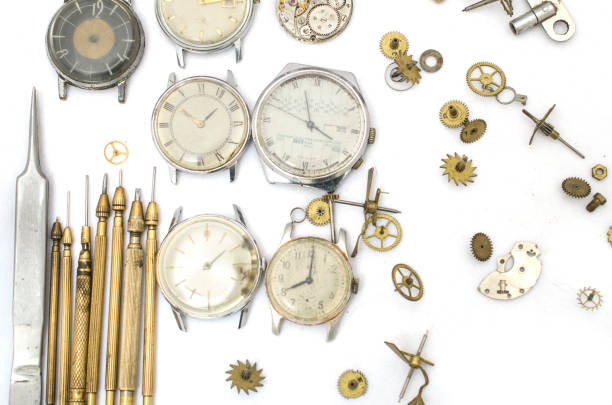 istock texture of the old mechanical details, wrist watch and tools 863779790