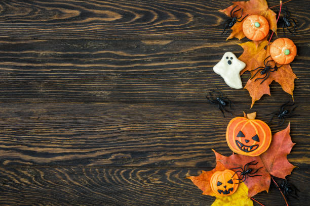 istock Halloween holiday background with cookies 863786098