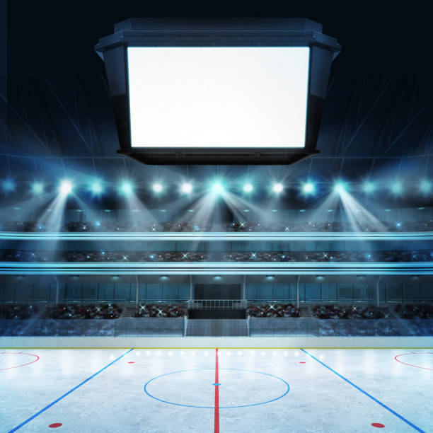 istock hockey stadium with fans and blank cube text space 863813008