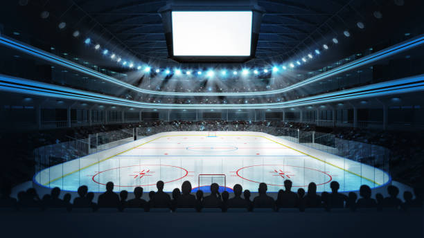 istock hockey stadium with spectators and blank cube text space 863817920