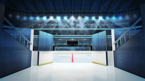 stadio di hockey con porte aperte che portano al ghiaccio - european architecture flash foto e immagini stock