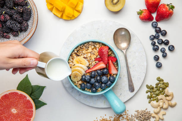 istock Healthy habits - breakfast cereal with fruit 863822816