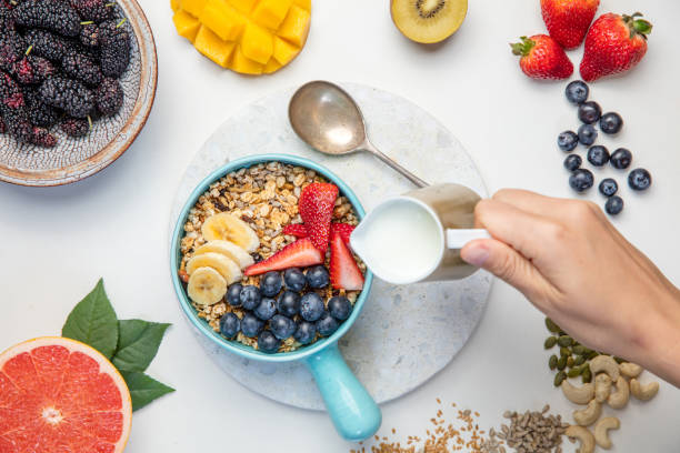 istock Healthy habits - breakfast cereal with fruit 863822964