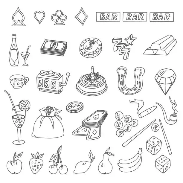 Vector illustration of Casino Elements Doodles set