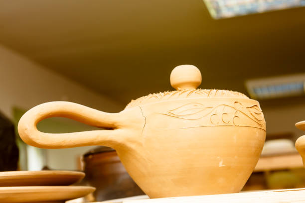 istock A pottery. Pots and jars without a pattern are on the shelves. 863830270