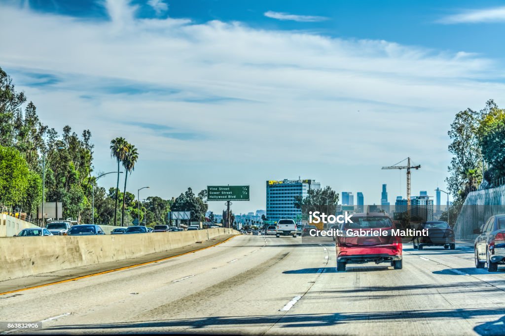 Traffic in Los Angeles on a cloudy day Traffic in Los Angeles on a cloudy day. California, USA American Culture Stock Photo