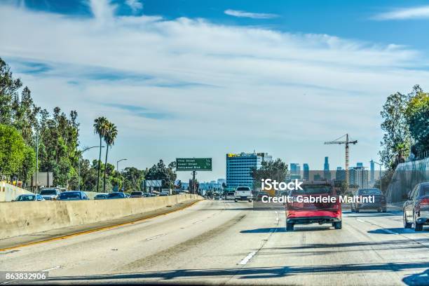 Traffic In Los Angeles On A Cloudy Day Stock Photo - Download Image Now - American Culture, Arts Culture and Entertainment, Avenue