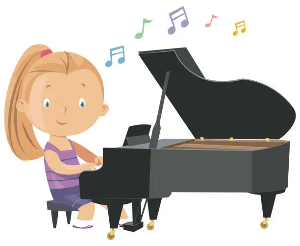 Vector illustration of Girl playing piano