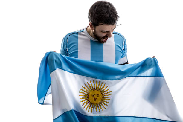 istock Argentinian athlete / fan celebrating on white background 863846238