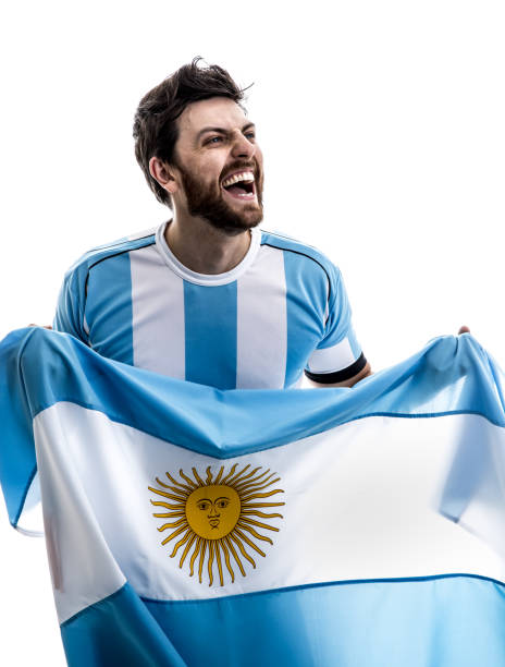 istock Argentinian athlete / fan celebrating on white background 863846246