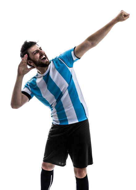 istock Argentinian athlete / fan celebrating on white background 863846248