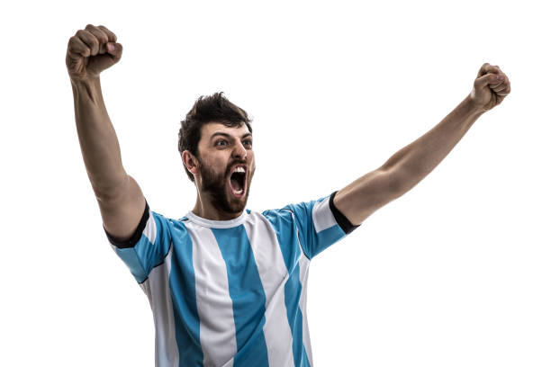 istock Argentinian athlete / fan celebrating on white background 863846252