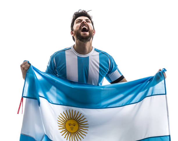 istock Argentinian athlete / fan celebrating on white background 863846258